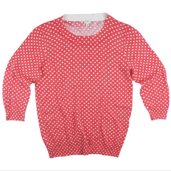 J. Crew Sweaters - JCREW Coral White Polka Dots Crewneck Sweater